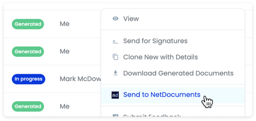 Send to NetDocuments Dialog